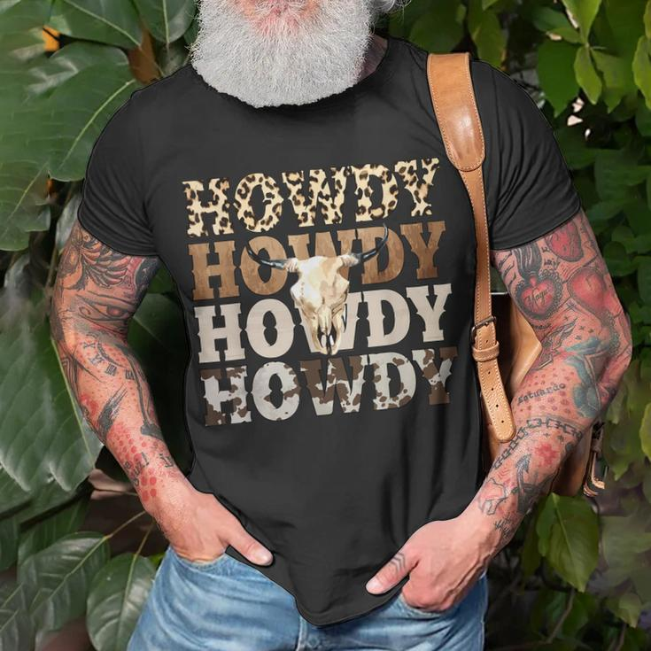 Western Country Leopard Howdy Bull Skull Cowgirl Rodeo Unisex T-Shirt Gifts for Old Men