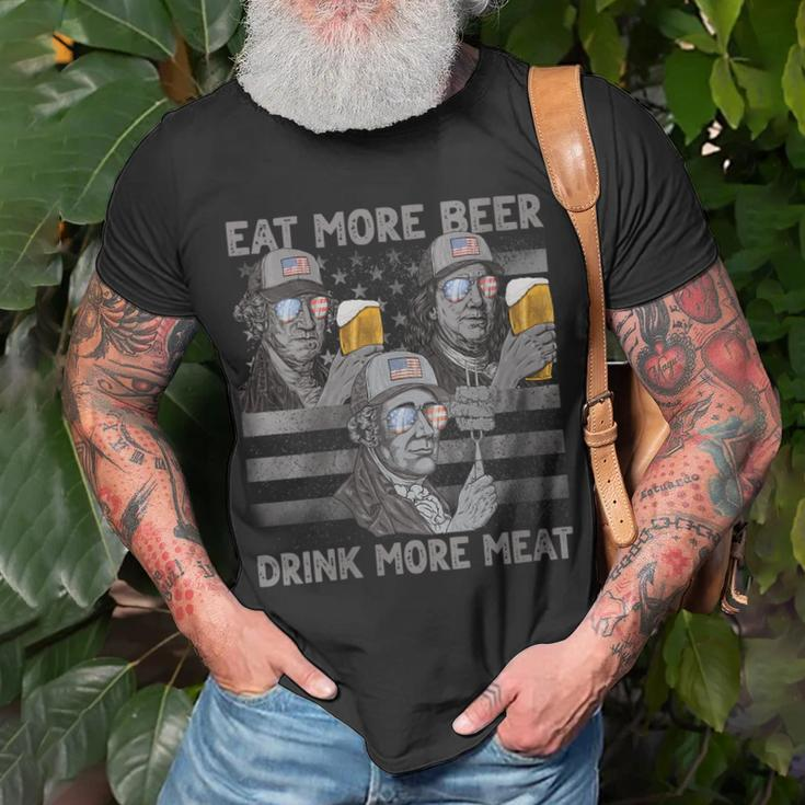 Womens Eat More Beer Drink More Meat 4Th Of July Presidents For Men Unisex T-Shirt Gifts for Old Men