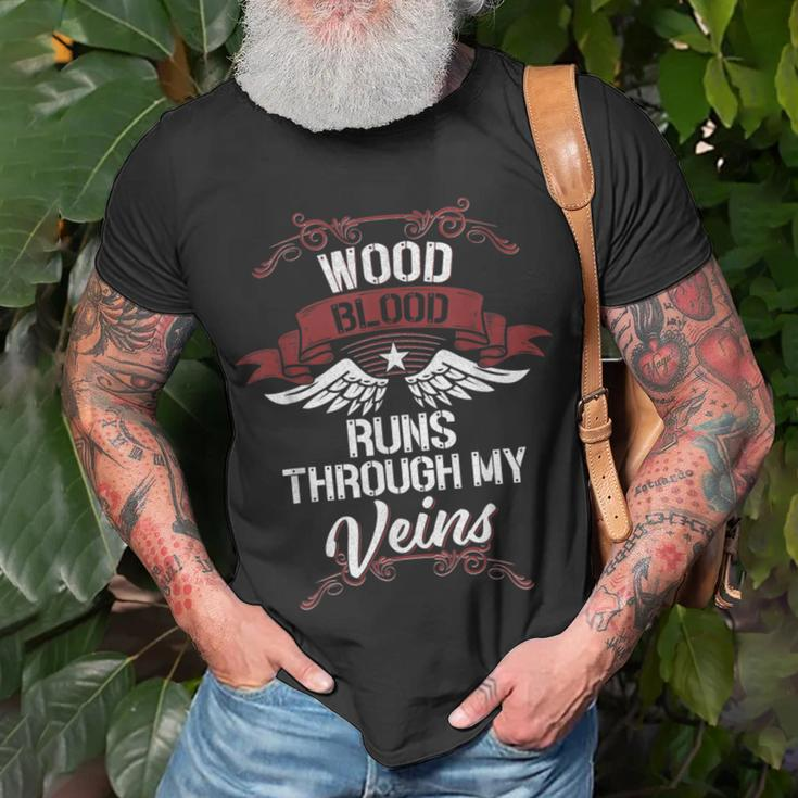 Wood Blood Runs Through My Veins Last Name Family T-Shirt Gifts for Old Men