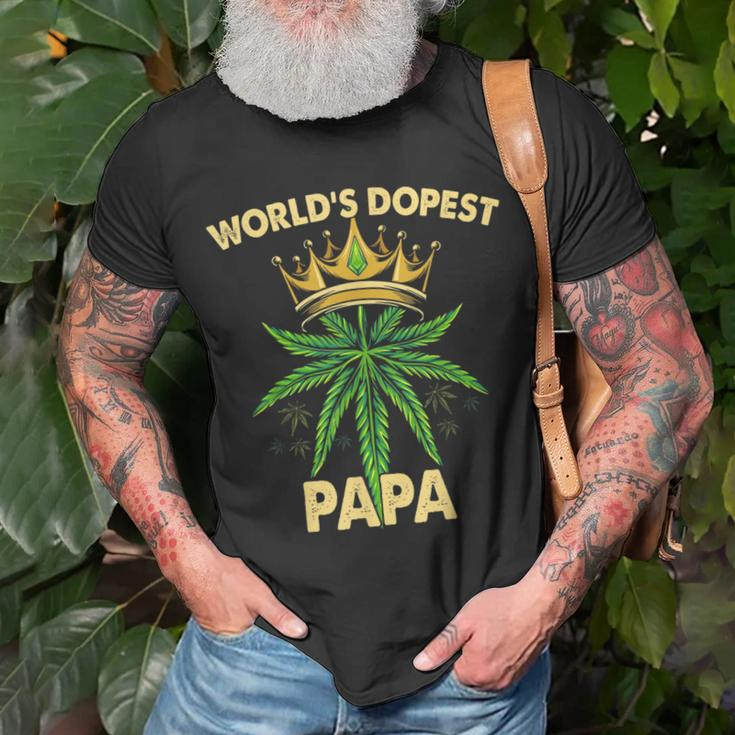 Worlds Dopest Papa Cannabis 420 Fathers Day Weed Dad Unisex T-Shirt Gifts for Old Men