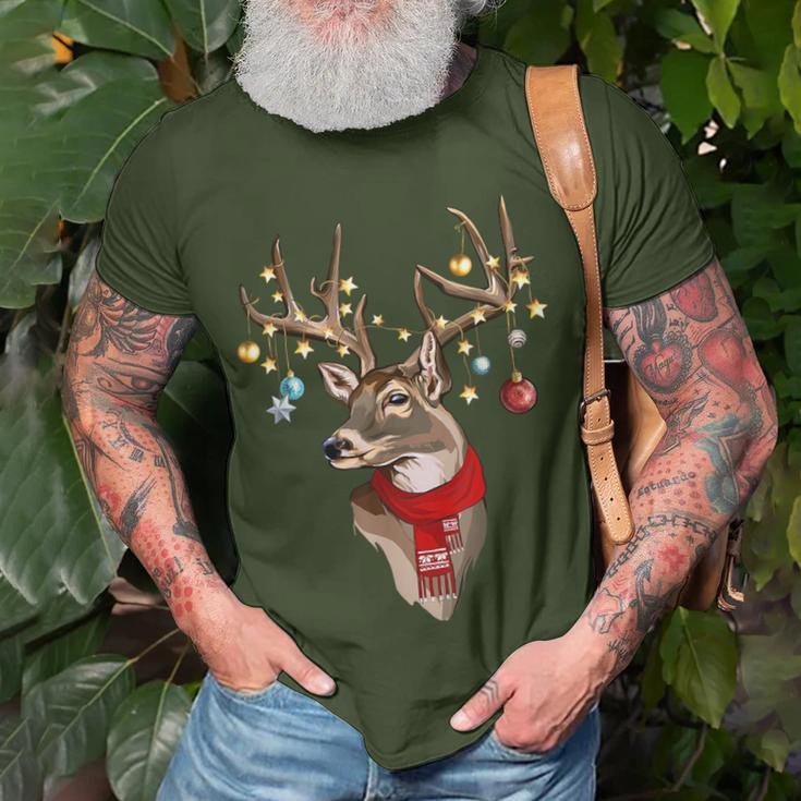 Buck Deer Antlers Christmas Lights Scarf Xmas Party T-Shirt Gifts for Old Men