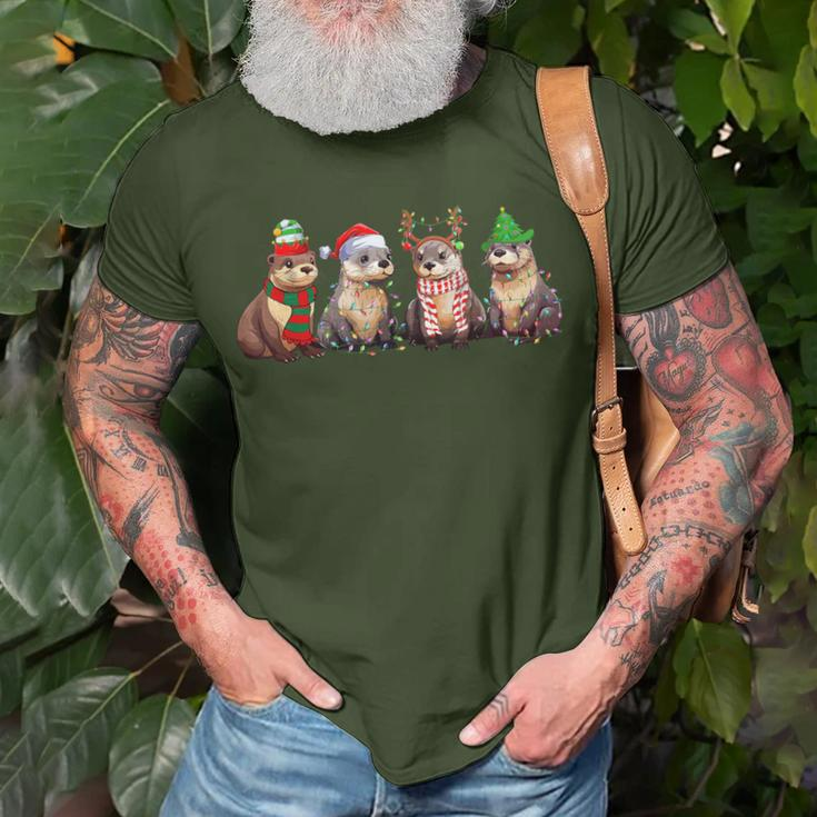 Cute Otter Christmas Pajama Xmas Lights Animals Lover T-Shirt Gifts for Old Men