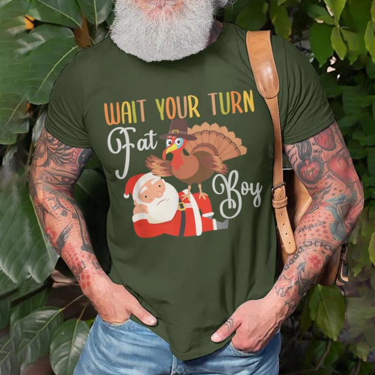 Thanksgiving Wait Your Turn Fat Boy Turkey & Santa T-Shirt Gifts for Old Men
