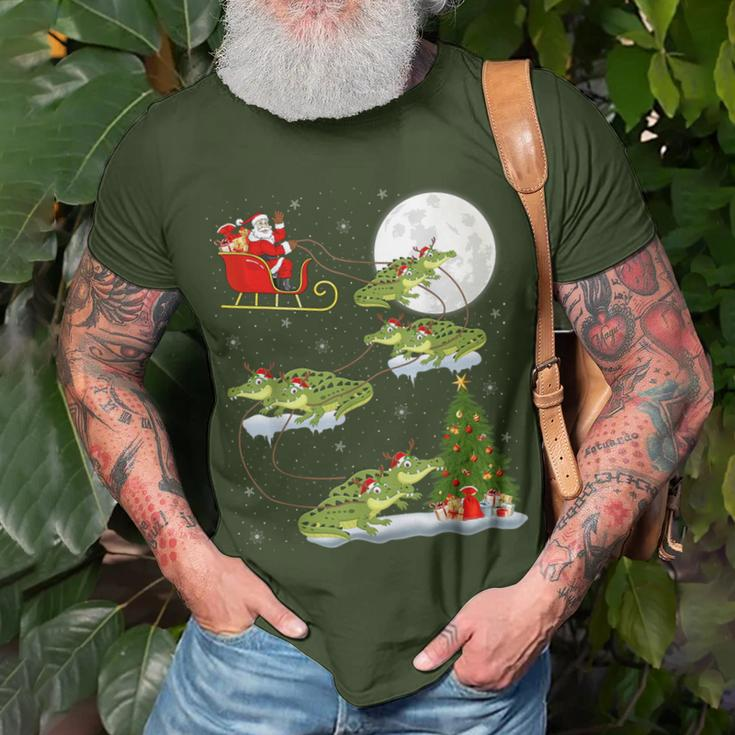 Xmas Lighting Tree Santa Riding Alligator Christmas T-Shirt Gifts for Old Men