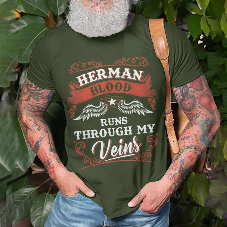 Herman Blood Runs Through My Veins Family Christmas T-Shirt Gifts for Old Men