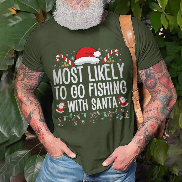Most Likely To Go Fishing With Santa Fishing Lover Christmas T-Shirt Gifts for Old Men