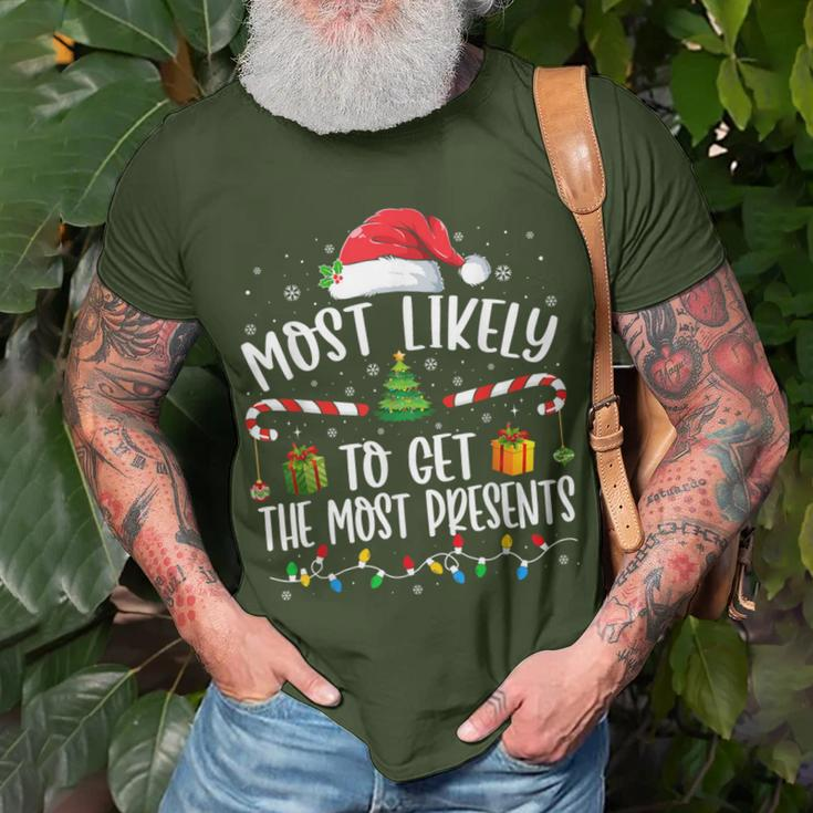 Most Likely To Get The Most Presents Christmas Pajamas T-Shirt Gifts for Old Men