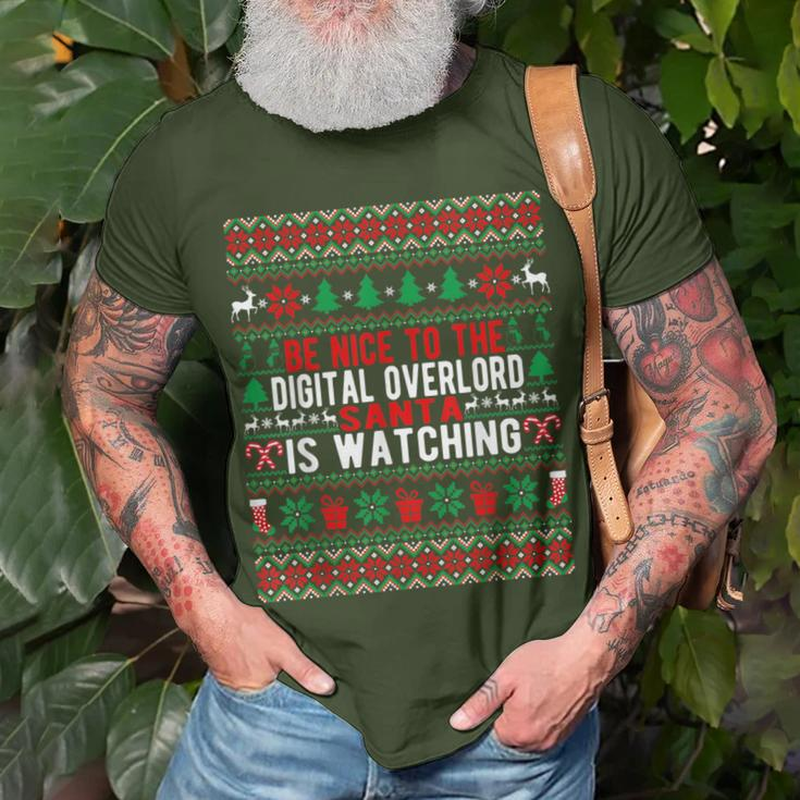 Be Nice To The Digital Overlord Santa Is Watching Christmas T-Shirt Gifts for Old Men