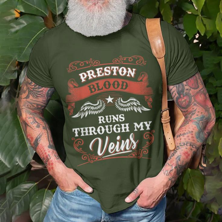 Preston Blood Runs Through My Veins Family Christmas T-Shirt Gifts for Old Men