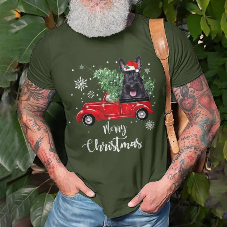 Scottish Terrier Ride Red Truck Christmas Pajama T-Shirt Gifts for Old Men