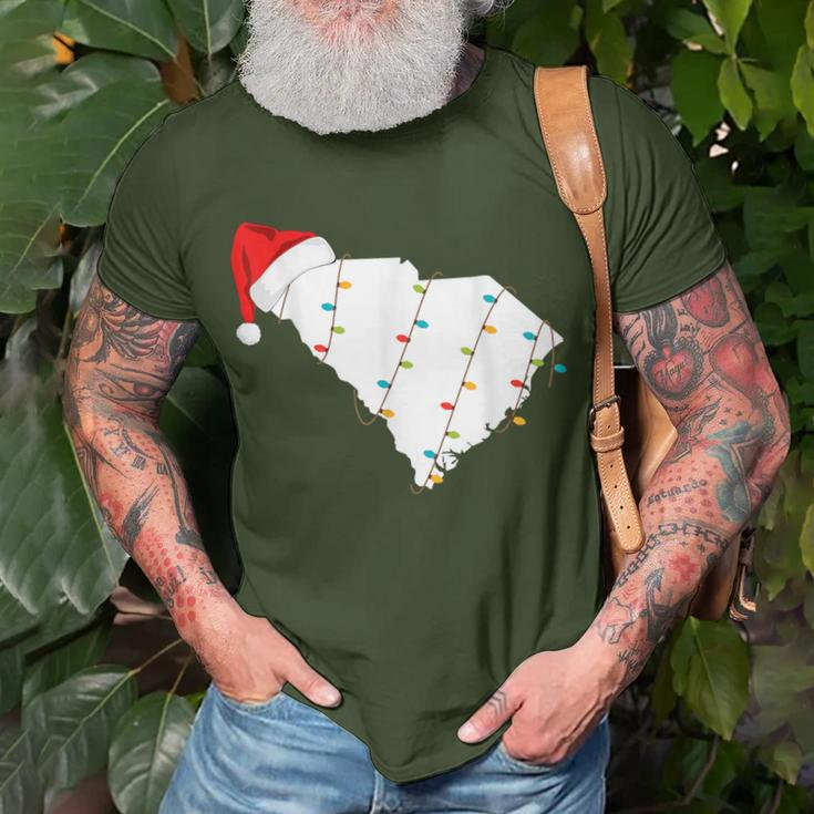 South Carolina Map Christmas With Santa Hat T-Shirt Gifts for Old Men