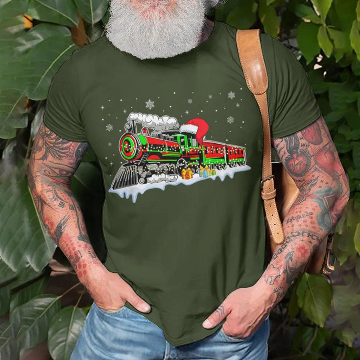 Train Santa Hat Christmas Pajama Train Distressed Xmas T-Shirt Gifts for Old Men