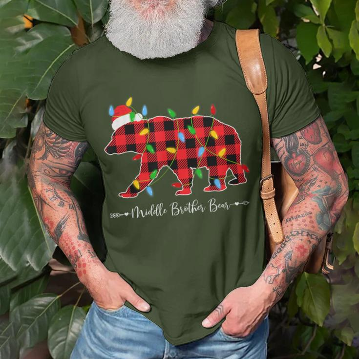 Xmas Lights Ugly Sweater Santa Hat Middle Brother Bear T-Shirt Gifts for Old Men