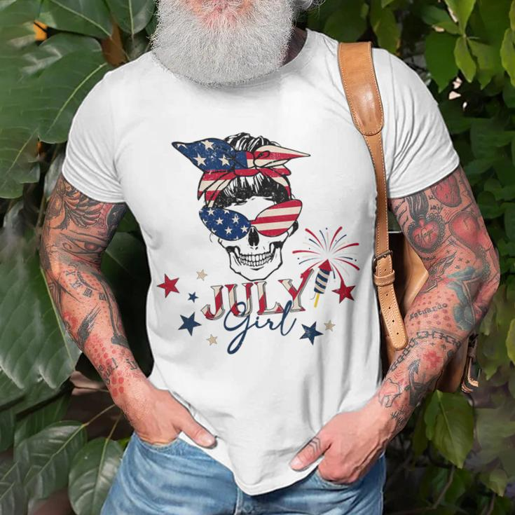 4Th Of July 2023 Messy Bun July Girl Patriotic All American Unisex T-Shirt Gifts for Old Men