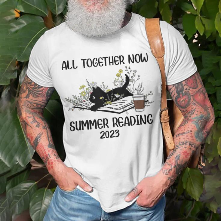 All Together Now Summer Reading 2023 Groovy Cat Book Lover Unisex T-Shirt Gifts for Old Men
