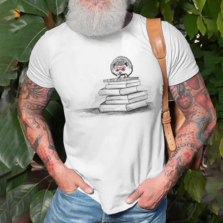 Cute Hedgehog Book Nerd Readers Unisex T-Shirt Gifts for Old Men