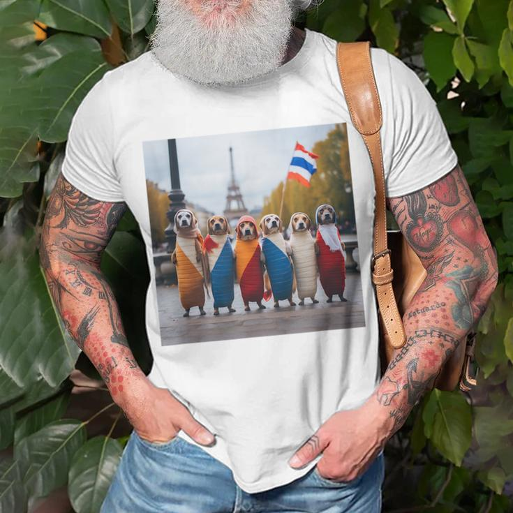 Dogs In Paris Unisex T-Shirt Gifts for Old Men