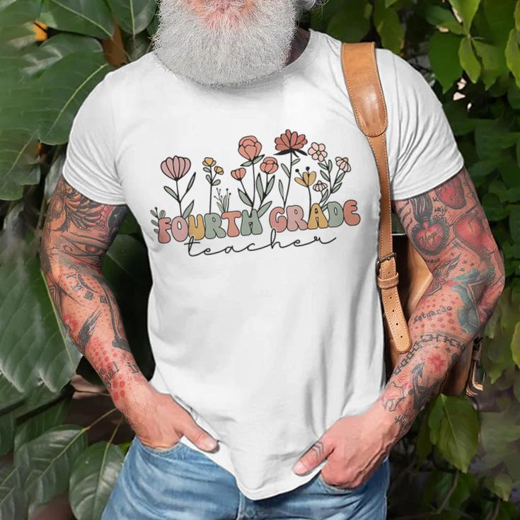 Fourth Grade Teacher Retro Vintage Flower Funny Presents Unisex T-Shirt Gifts for Old Men