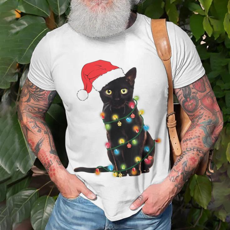 Black Cat Christmas Light Cat Lover Christmas T-Shirt Gifts for Old Men