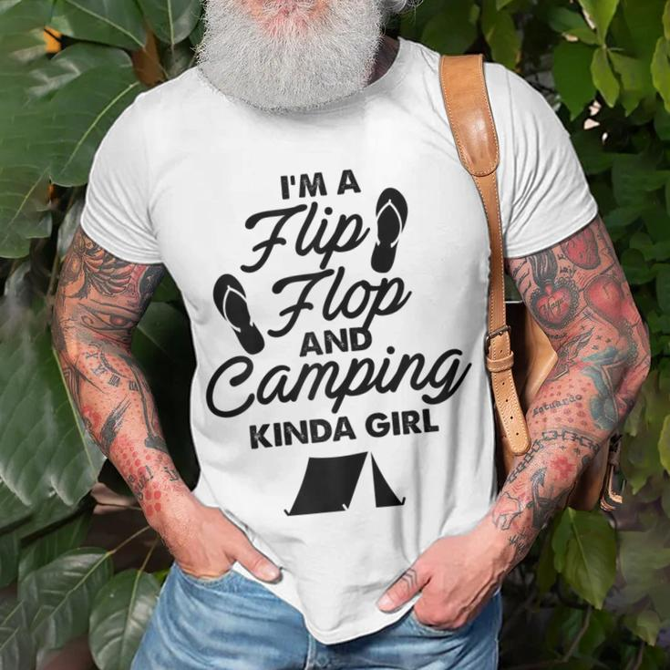Funny Im A Flip Flops And Camping Kinda Girl Unisex T-Shirt Gifts for Old Men