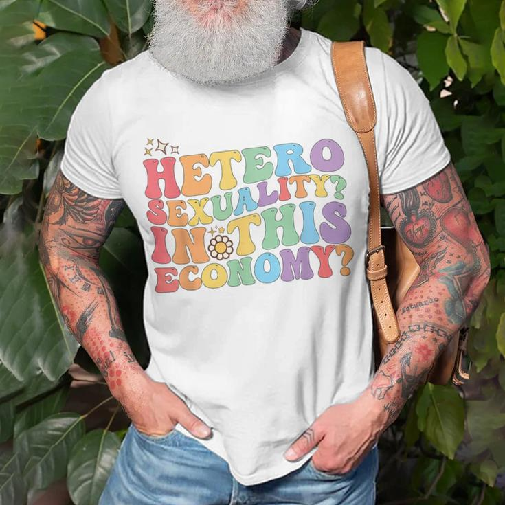 Groovy Hetero Heterosexuality In This Economy Lgbt Pride Unisex T-Shirt Gifts for Old Men