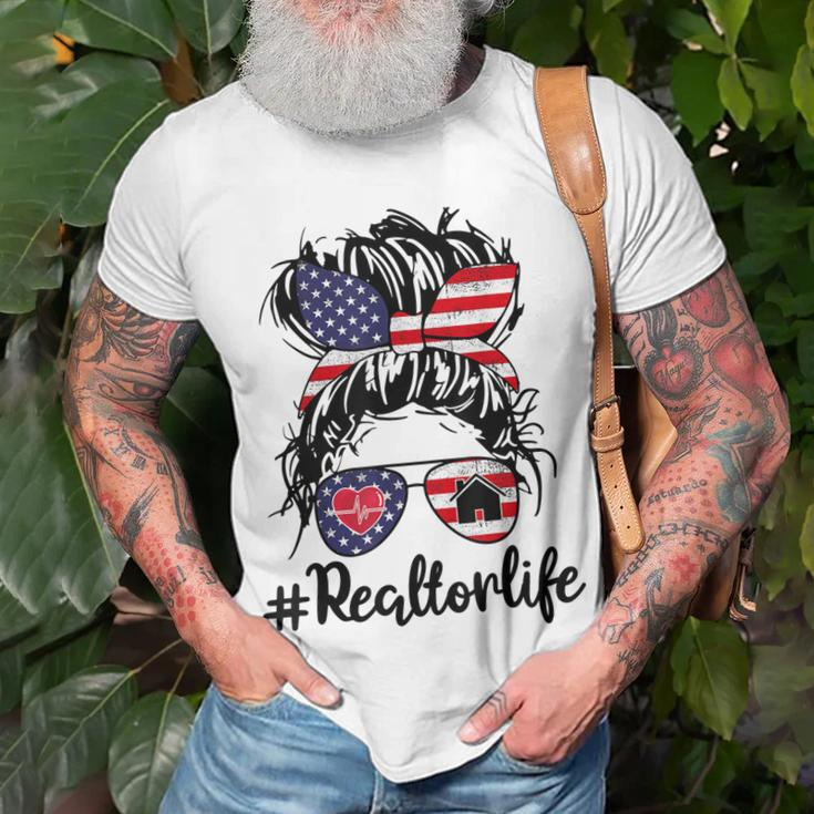 Happy July 4Th Day Real Estate Messy Buns Usa Flag Unisex T-Shirt Gifts for Old Men