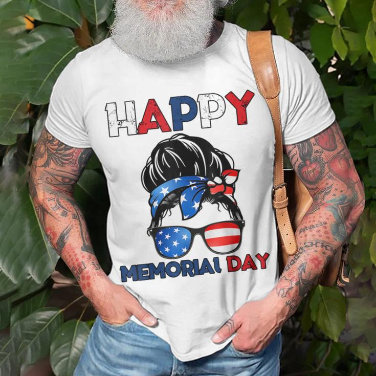 Happy Memorial Day 4Th Of July Messy Bun American Flag Unisex T-Shirt Gifts for Old Men