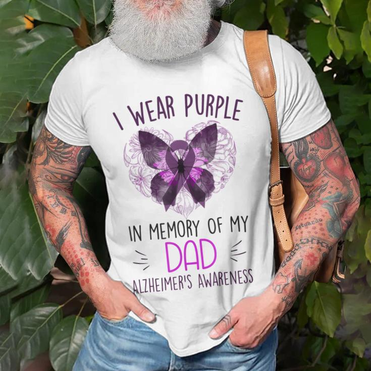 I Wear Purple In Memory Of My Dad Alzheimers Awareness Unisex T-Shirt Gifts for Old Men