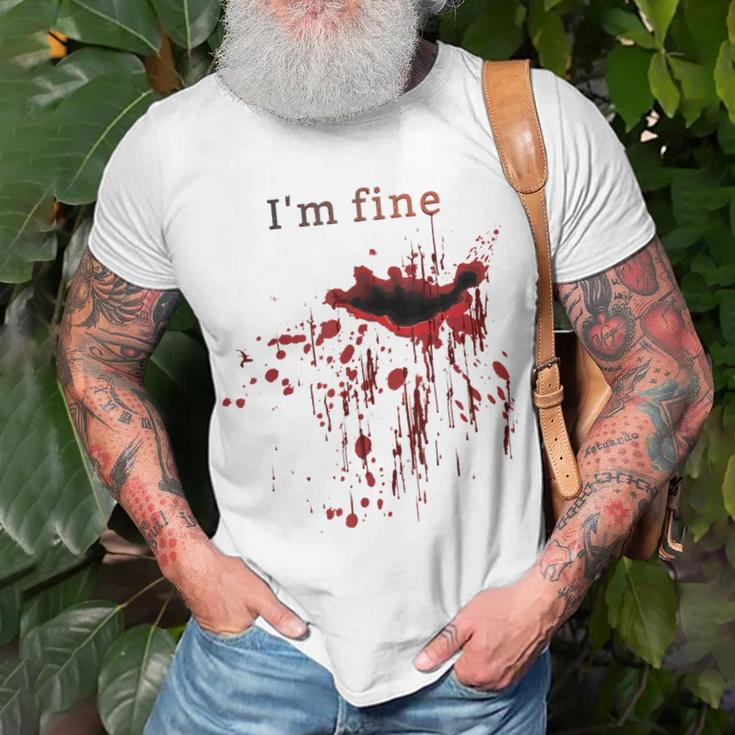 I'm Fine Bloody Wound Bleeding Red Blood Splatter Injury Gag Gag T-Shirt Gifts for Old Men