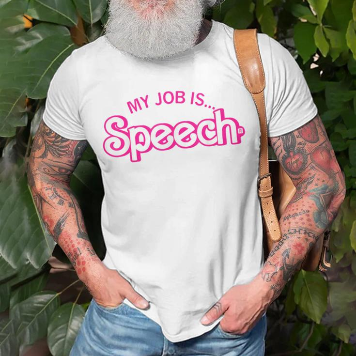 My Job Is Speech Retro Pink Style Speech Therapist Slp T-Shirt Gifts for Old Men