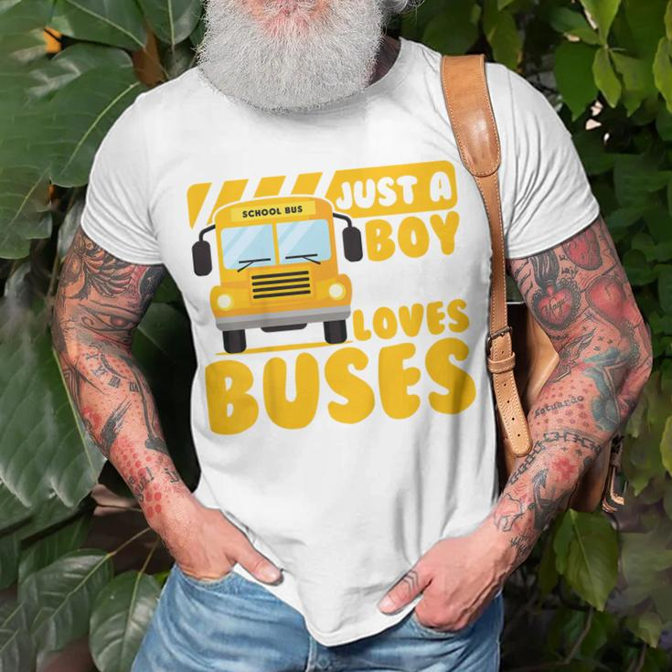 Kids School Bus Boys Funny Just A Boy Who Loves Buses Unisex T-Shirt Gifts for Old Men