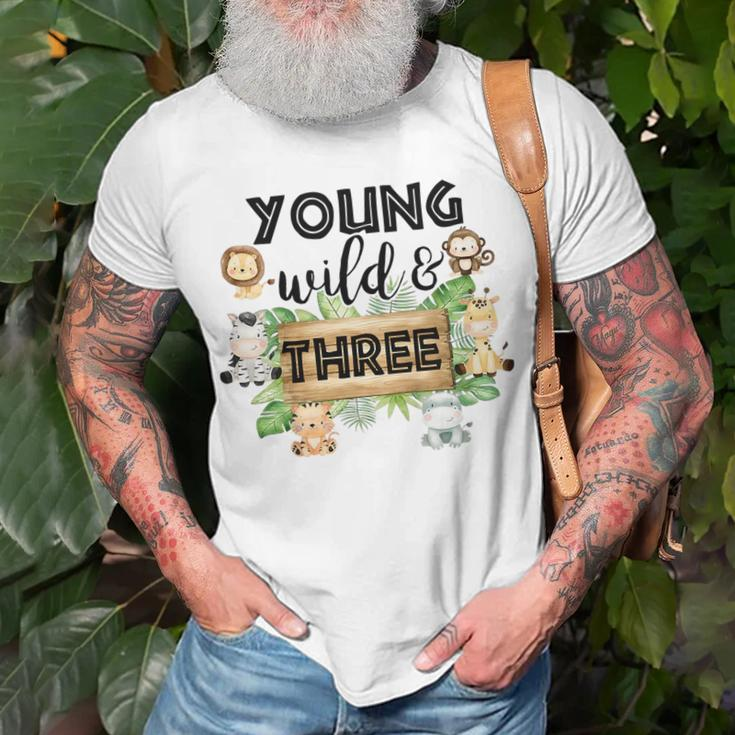 Kids Young Wild Three Zoo Birthday Safari Jungle Animal 3 Yrs Old Unisex T-Shirt Gifts for Old Men