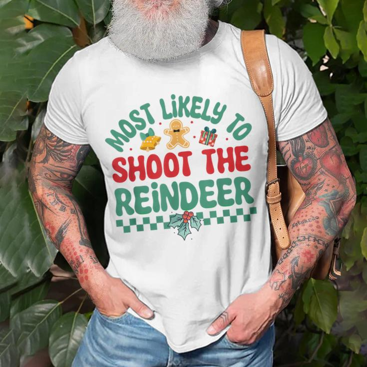 Most Likely To Shoot The Reindeer Christmas Pajamas T-Shirt Gifts for Old Men