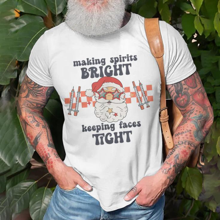Making Spirits Bright Keeping Faces Tight Santa Christmas T-Shirt Gifts for Old Men