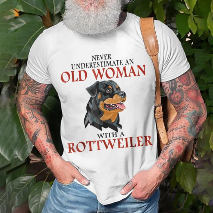 Never Underestimate An Old Woman With A Rottweiler Unisex T-Shirt Gifts for Old Men