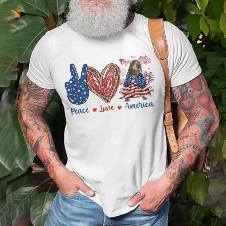 Peace Love Wirehaired Pointing Griffon Dog Patriotic America Unisex T-Shirt Gifts for Old Men