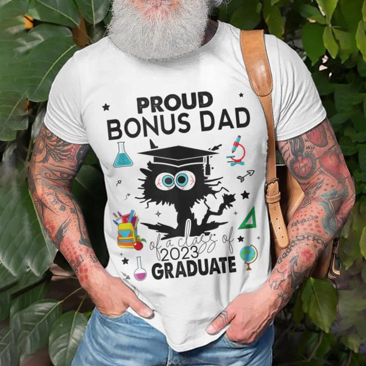 Proud Bonus Dad Of A Class Of 2023 Graduate Funny Black Cat Unisex T-Shirt Gifts for Old Men