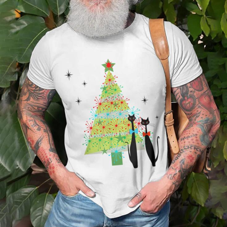 Retro Mid Century Modern Cool Cat Christmas Tree T-Shirt Gifts for Old Men