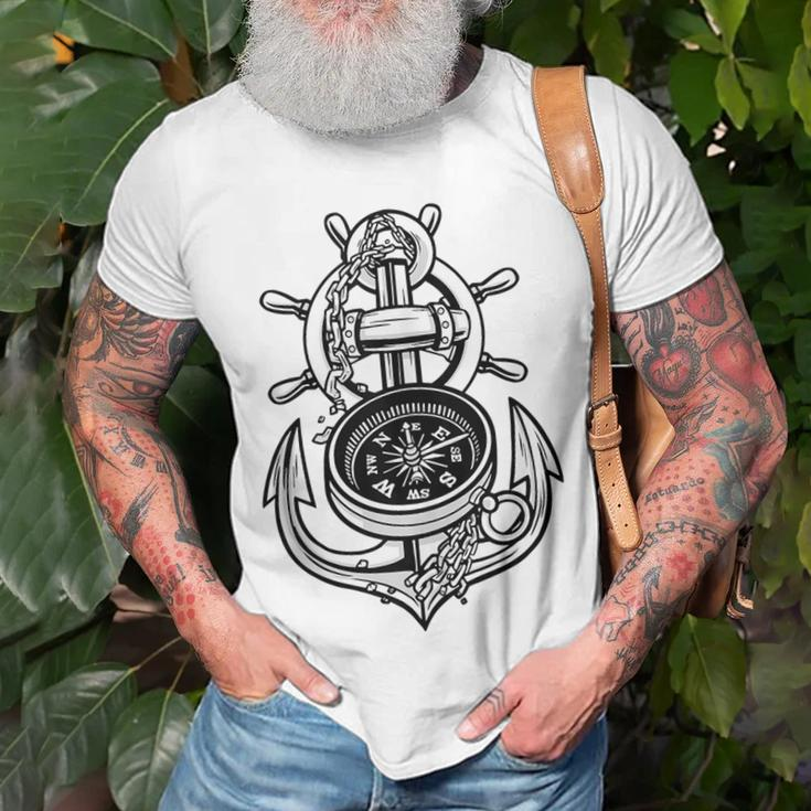 Sailing Boat Captain Sring Wheel Compass Anchor Unisex T-Shirt Gifts for Old Men