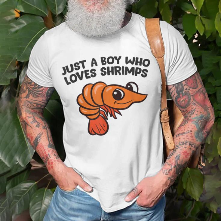 Shrimp Seafood Just A Boy Who Loves Shrimps T-Shirt Gifts for Old Men