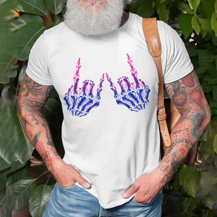 Skeleton Rock Hand Lgbt-Q Cool Bisexual Pride Color Bi Flag Unisex T-Shirt Gifts for Old Men