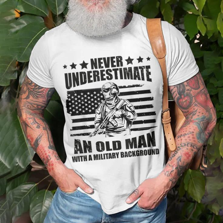 Never Underestimate An Old Man With Military Background T-Shirt Gifts for Old Men
