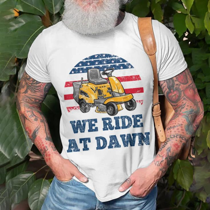 We Ride At Dawn Suburban Lawns Lawnmower Dad Lawn Caretaker Unisex T-Shirt Gifts for Old Men