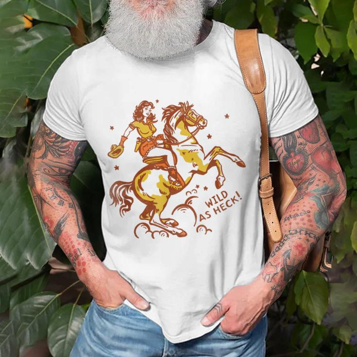 Wild As Heck Cute & Fun Retro Cowgirl Pinup Riding A Horse Unisex T-Shirt Gifts for Old Men