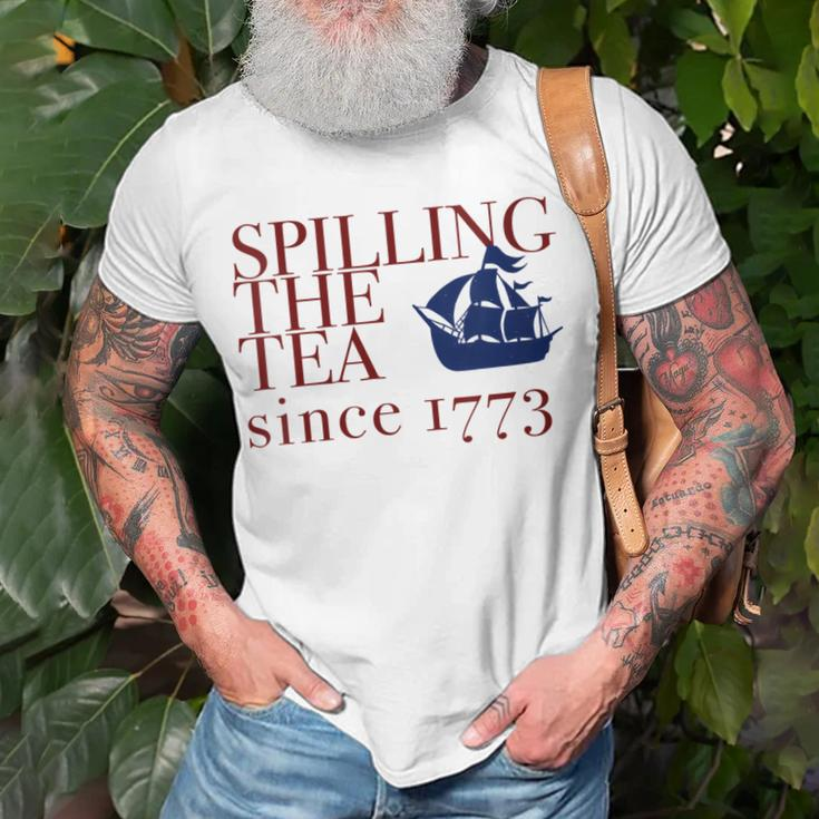 Womens America Spilling Tea Since 1773 July 4 Boston Party Meme Unisex T-Shirt Gifts for Old Men