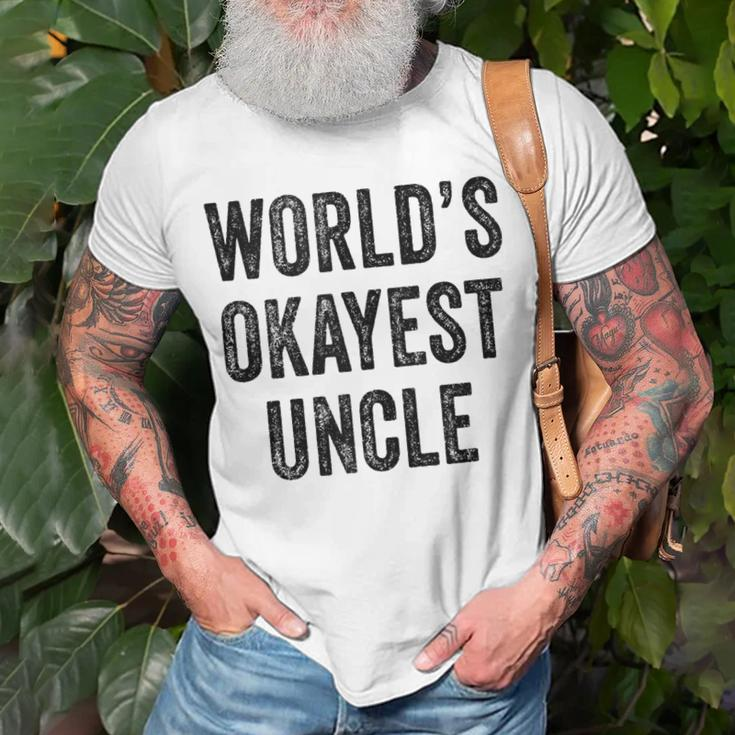 Worlds Okayest Uncle Guncle Dad Birthday Funny Distressed Unisex T-Shirt Gifts for Old Men