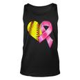 Softball Heart Pink Ribbon Warrior Breast Cancer Awareness Tank Top