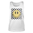 Retro Happy Face 70S Distressed Checkered Pattern Smile Face Unisex Tank Top