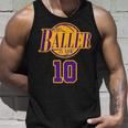 10 Years Old Birthday Basketball Baller Purple And Yellow Unisex Tank Top Gifts for Him