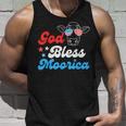 4Th Of July Cow With American Flag Glasses God Bless Moorica Unisex Tank Top Gifts for Him